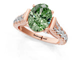 Rose gold Fancy Green Oval  Cut Diamond Pavé Band Solitaire with Four-Prong Setting_16