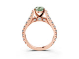 Rose gold Fancy Green Oval  Cut Diamond Pavé Band Solitaire with Four-Prong Setting_18