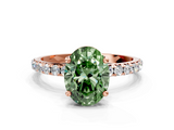 Rose gold Fancy Green Oval  Cut Diamond Pavé Band Solitaire with Four-Prong Setting_3