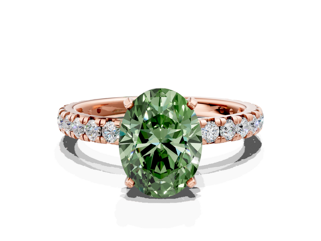 Rose gold Fancy Green Oval  Cut Diamond Pavé Band with Four-Prong Setting_3