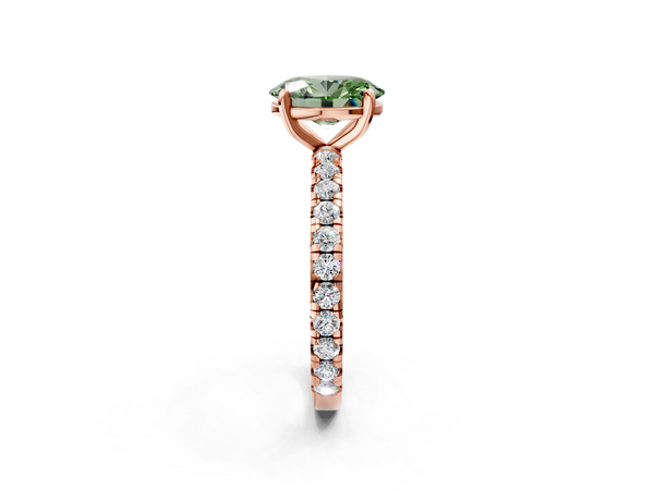 Rose gold Fancy Green Oval  Cut Diamond Pavé Band with Four-Prong Setting