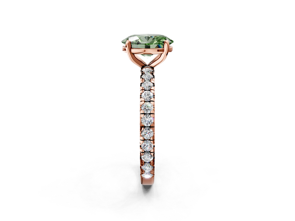 Rose gold Fancy Green Oval  Cut Diamond Pavé Band with Four-Prong Setting