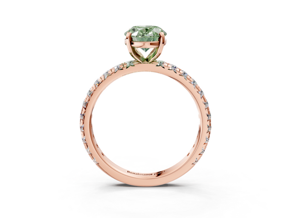 Rose gold Fancy Green Oval  Cut Diamond Pavé Band with Four-Prong Setting