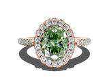 Rose gold Fancy Green Oval Cut Diamond Pavé Halo Ring with Four-Prong Setting_35