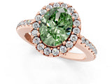 Rose gold Fancy Green Oval Cut Diamond Pavé Halo Ring with Four-Prong Setting_36