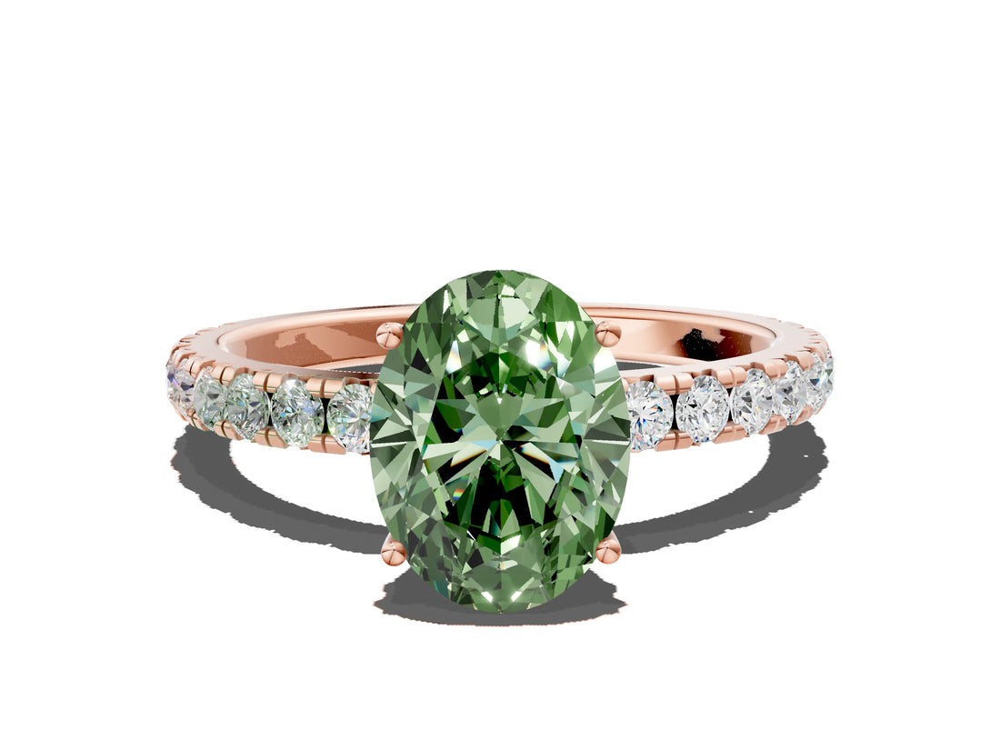 Rose gold Fancy Green Oval Cut Diamond Pavé Solitaire Engagement Ring with Four-Prong Setting_86