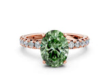 Rose gold Fancy Green Oval Cut Diamond Pavé Solitaire Ring with Round Band and Prong Setting_12