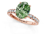 Rose gold Fancy Green Oval Cut Diamond Pavé Solitaire Ring with Round Band and Prong Setting_13