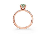 Rose gold Fancy Green Oval Cut Diamond Pavé Solitaire Ring with Round Band and Prong Setting_15