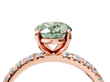 Rose gold Fancy Green Oval Cut Diamond Pavé Solitaire Ring with Round Band and Prong Setting_16