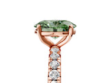 Rose gold Fancy Green Oval Cut Diamond Pavé Solitaire Ring with Round Band and Prong Setting_17