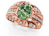 Rose gold Fancy Green Oval Cut Diamond Pave Art Deco Split Shank Ring with Four-Prong Setting_1