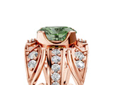 Rose gold Fancy Green Oval Cut Diamond Pave Art Deco Split Shank Ring with Four-Prong Setting_5
