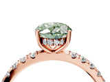 Rose gold Fancy Green Oval Cut Diamond Pave Band Solitaire Ring with Four-Prong Setting_62