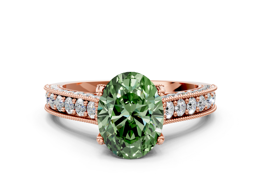 Rose gold Fancy Green Oval  Cut Diamond Pave Band with Four-Prong Setting_35