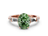 Rose gold Fancy Green Oval  Cut Diamond Ring with Baguette Side Stones, Channel Set Band, and Four-Prong Setting_24