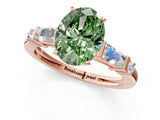 Rose gold Fancy Green Oval  Cut Diamond Ring with Baguette Side Stones, Channel Set Band, and Four-Prong Setting_25