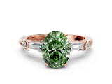 Rose gold Fancy Green Oval  Cut Diamond Ring with Baguette Side Stones, Channel Set Band, and Four-Prong Setting_3