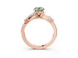 Rose gold Fancy Green Oval  Cut Diamond Ring with Baguette Side Stones, Channel Set Band, and Four-Prong Setting_6