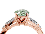 Rose gold Fancy Green Oval  Cut Diamond Ring with Baguette Side Stones, Channel Set Band, and Four-Prong Setting_7