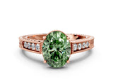Rose gold Fancy Green Oval Cut Diamond Ring with Milgrain Pavé Band and Four-Prong Setting_20