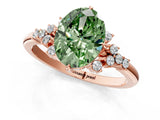 Rose gold Fancy Green Oval Cut Diamond Ring with Side Stones and Four-Prong Setting_168