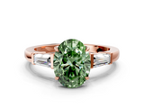 Rose gold Fancy Green Oval  Cut Diamond Ring with Tapered Baguette Side Stones in Four-Prong Setting_3