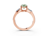 Rose gold Fancy Green Oval  Cut Diamond Ring with Tapered Baguette Side Stones in Four-Prong Setting_6