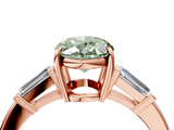 Rose gold Fancy Green Oval  Cut Diamond Ring with Tapered Baguette Side Stones in Four-Prong Setting_7