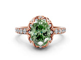 Rose gold Fancy Green Oval Cut Diamond Scalloped Halo Engagement Ring with Round Shared Prong Band_12