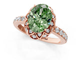 Rose gold Fancy Green Oval Cut Diamond Scalloped Halo Engagement Ring with Round Shared Prong Band_13