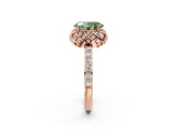 Rose gold Fancy Green Oval Cut Diamond Scalloped Halo Engagement Ring with Round Shared Prong Band_14