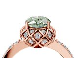 Rose gold Fancy Green Oval Cut Diamond Scalloped Halo Engagement Ring with Round Shared Prong Band_16