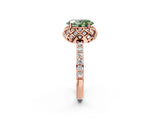Rose gold Fancy Green Oval Cut Diamond Scalloped Halo Engagement Ring with Round Shared Prong Band_26