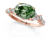 Rose gold Fancy Green Oval Cut Diamond Scattered Round Accent Ring with Prong Setting_13