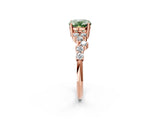 Rose gold Fancy Green Oval Cut Diamond Scattered Round Accent Ring with Prong Setting_14