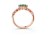 Rose gold Fancy Green Oval Cut Diamond Scattered Round Accent Ring with Prong Setting_15