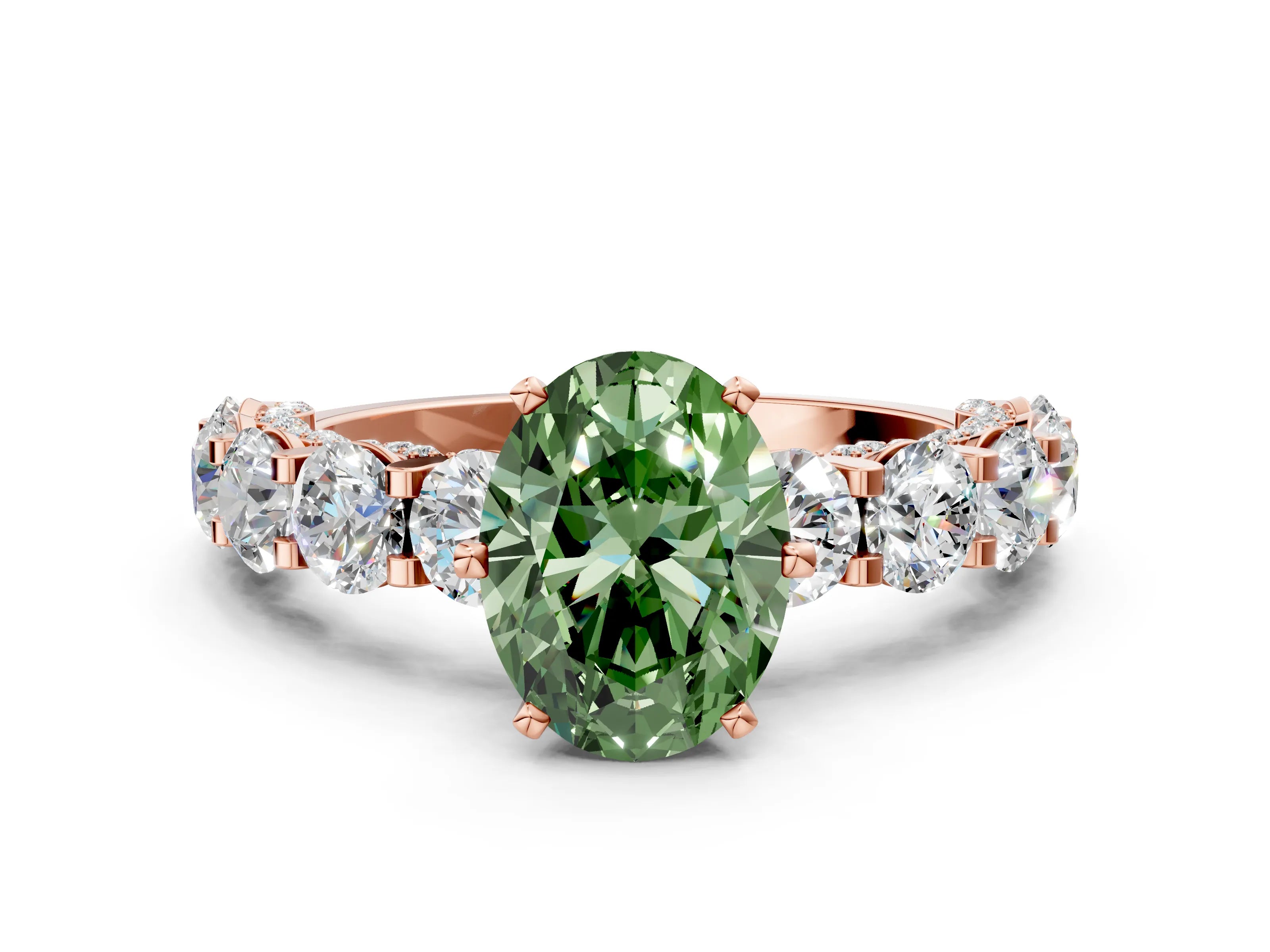 Rose gold Fancy Green Oval Cut Diamond Side Stone Engagement Ring with Four-Prong Setting_36