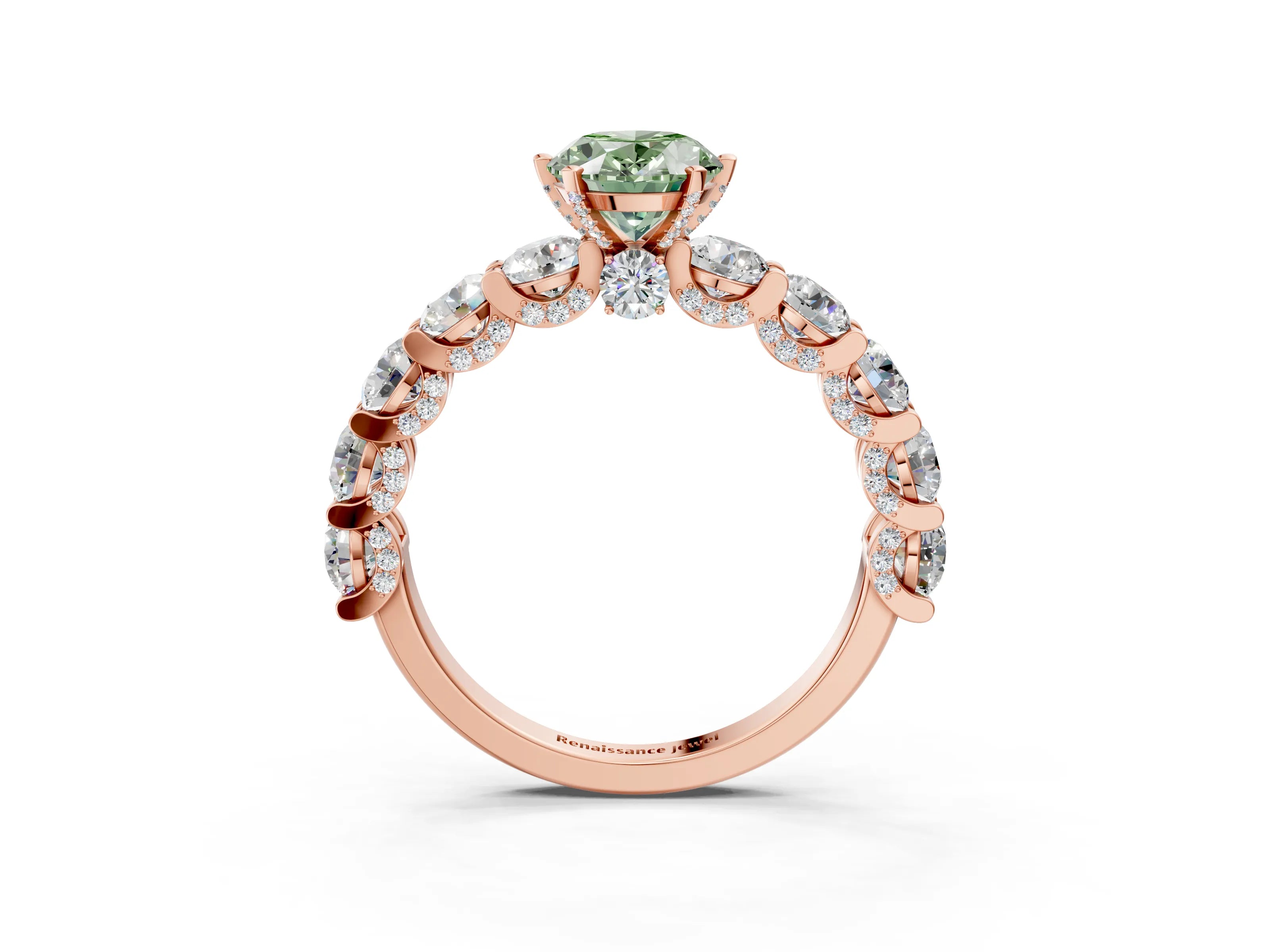Rose gold Fancy Green Oval Cut Diamond Side Stone Engagement Ring with Four-Prong Setting_39