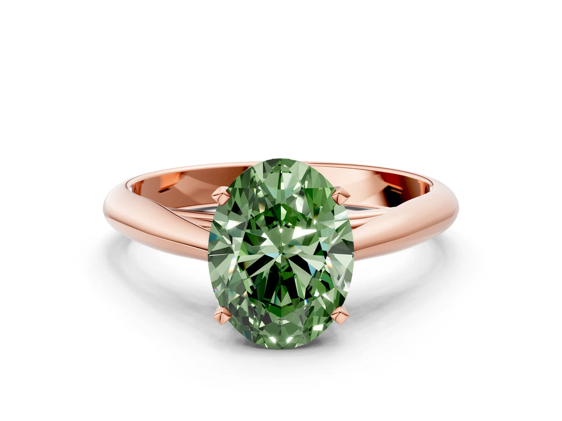 Rose gold Fancy Green Oval Cut Diamond Solitaire Engagement Ring with Cathedral Setting and Four-Prong Mount_90