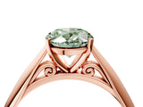 Rose gold Fancy Green Oval Cut Diamond Solitaire Engagement Ring with Cathedral Setting and Four-Prong Mount_94