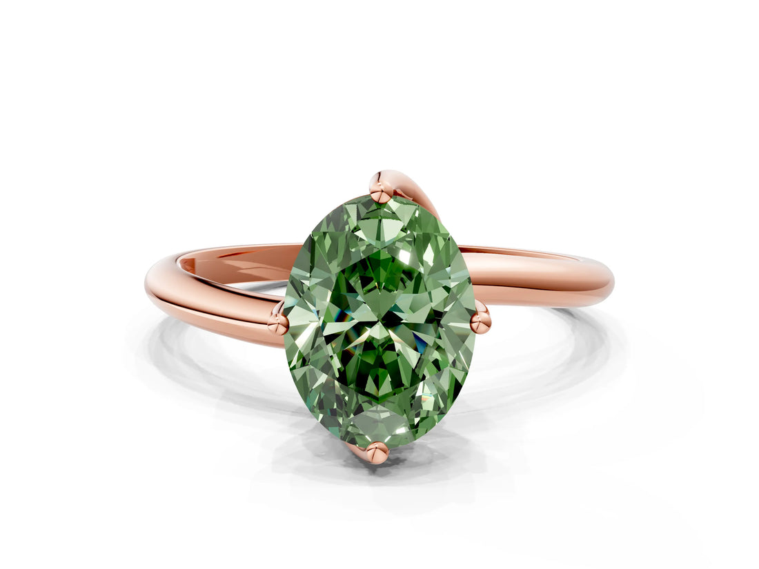 Rose gold Fancy Green Oval Cut Diamond Solitaire Engagement Ring with Four-Prong Setting and Classic Band_20