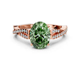 Rose gold Fancy Green Oval Cut Diamond Solitaire Engagement Ring with Twisted Pavé Band and Four-Prong Setting_44
