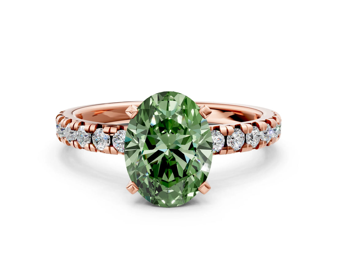 Rose gold Fancy Green Oval Cut Diamond Solitaire Pavé Engagement Ring with Round Band and Prong Setting_68
