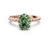 Rose gold Fancy Green Oval Cut Diamond Solitaire Ring with Beaded Band and Prong Setting_291
