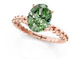 Rose gold Fancy Green Oval Cut Diamond Solitaire Ring with Beaded Band and Prong Setting_292