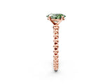 Rose gold Fancy Green Oval Cut Diamond Solitaire Ring with Beaded Band and Prong Setting_293