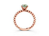 Rose gold Fancy Green Oval Cut Diamond Solitaire Ring with Beaded Band and Prong Setting_294