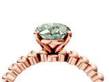 Rose gold Fancy Green Oval Cut Diamond Solitaire Ring with Beaded Band and Prong Setting_295