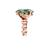 Rose gold Fancy Green Oval Cut Diamond Solitaire Ring with Beaded Band and Prong Setting_296